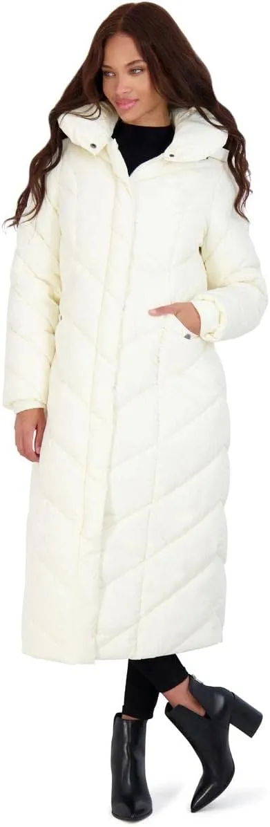 Steve Madden Women's Long Chevron Maxi Puffer Coat
