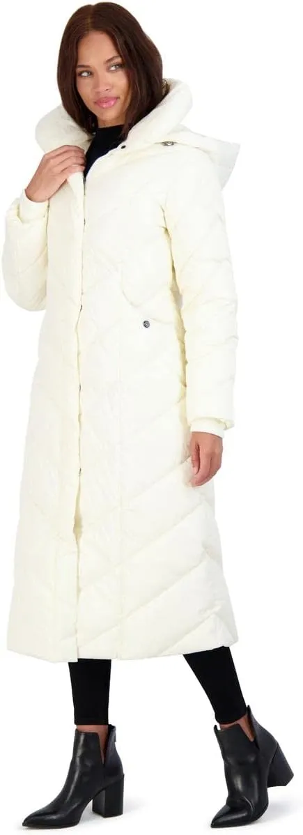 Steve Madden Women's Long Chevron Maxi Puffer Coat
