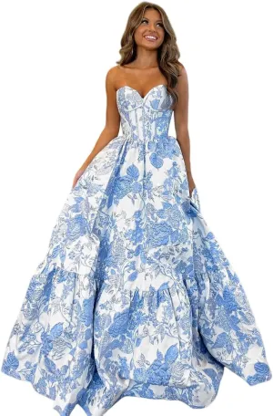 Strapless Corset Prom Dresses 2025 Jacquard Satin Ball Gowns with Pockets Long Formal Evening Dresses XOD0429