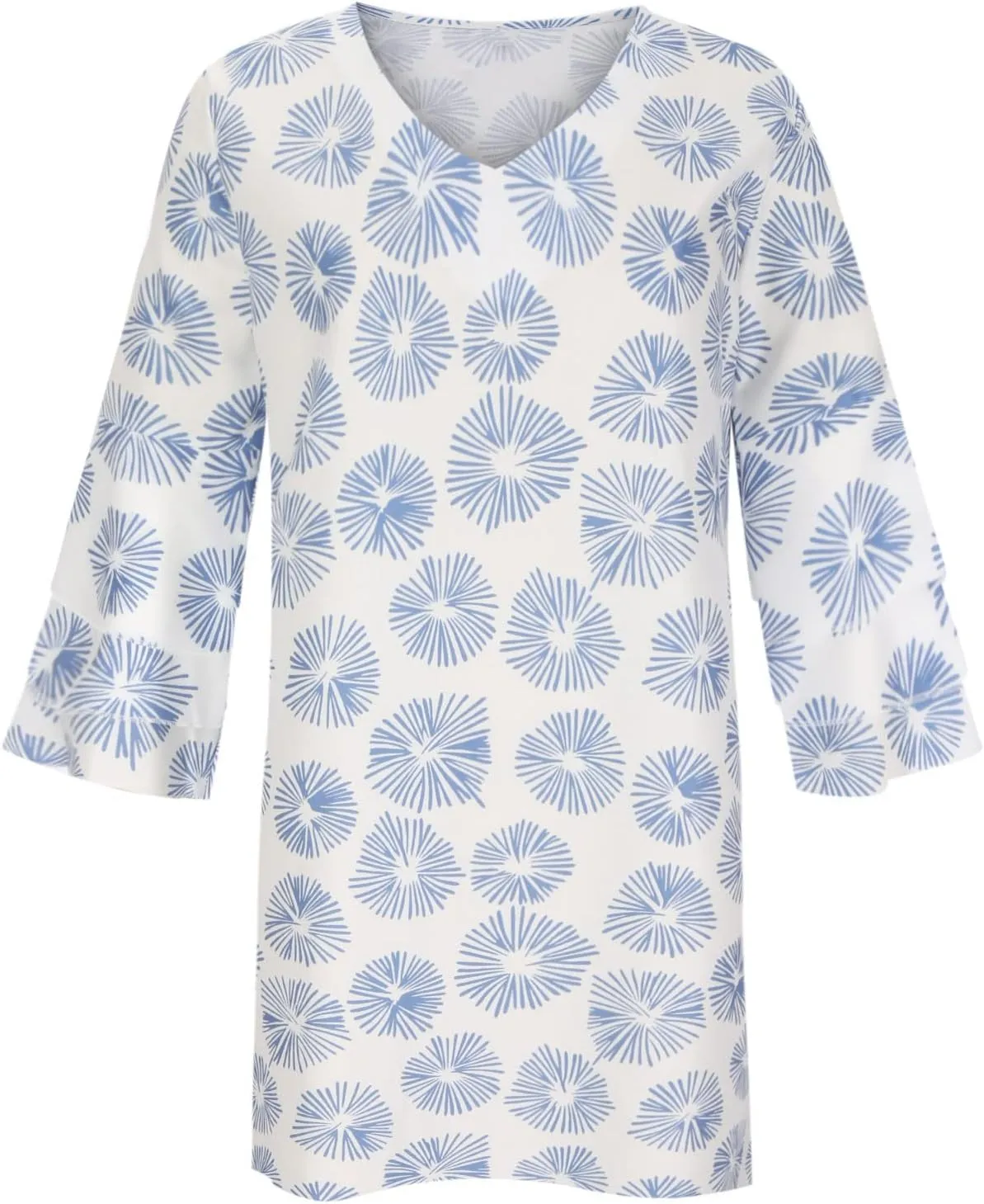 Summer Dresses for Women 2024 Floral Casual Sundress V-Neck Print 3/4 Sleeve Ruffle Cap Beach Vacation