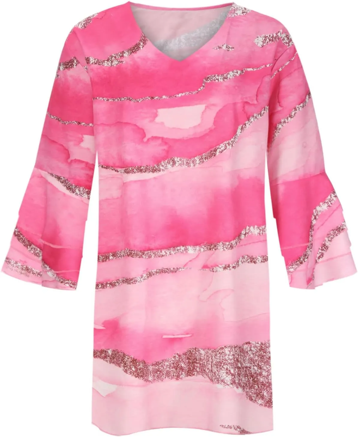 Summer Dresses for Women 2024 Floral Casual Sundress V-Neck Print 3/4 Sleeve Ruffle Cap Beach Vacation