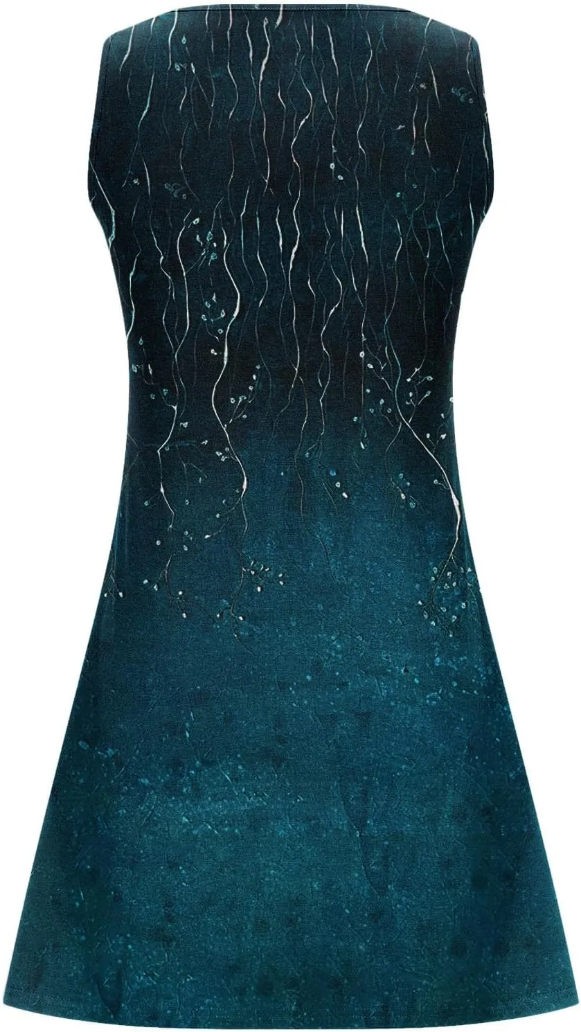 Summer Dresses for Women 2025 Beach Vacation Boho Floral Tunic Dress Sexy v Neck Sleeveless Mini Tank Sundress