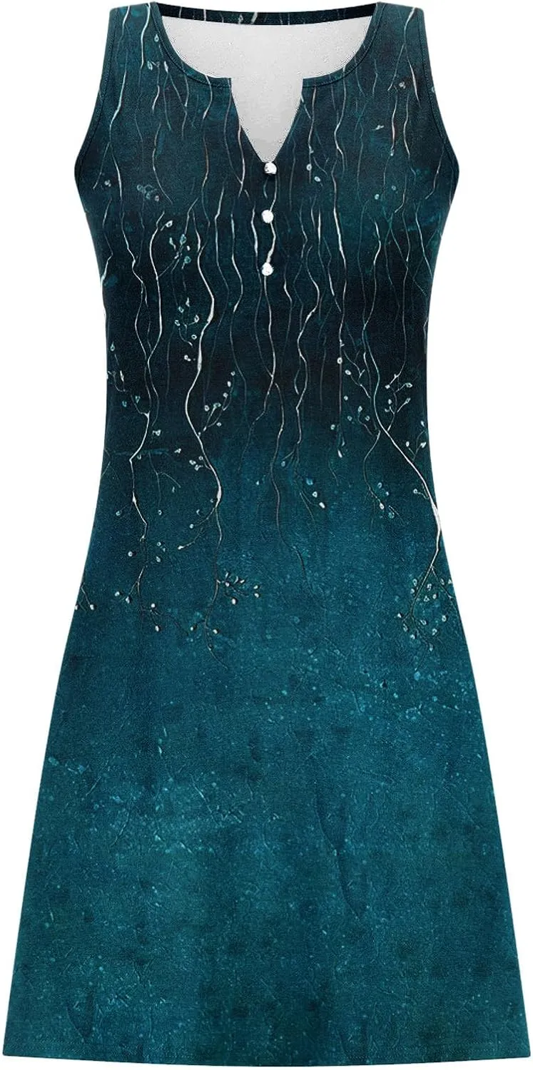 Summer Dresses for Women 2025 Beach Vacation Boho Floral Tunic Dress Sexy v Neck Sleeveless Mini Tank Sundress
