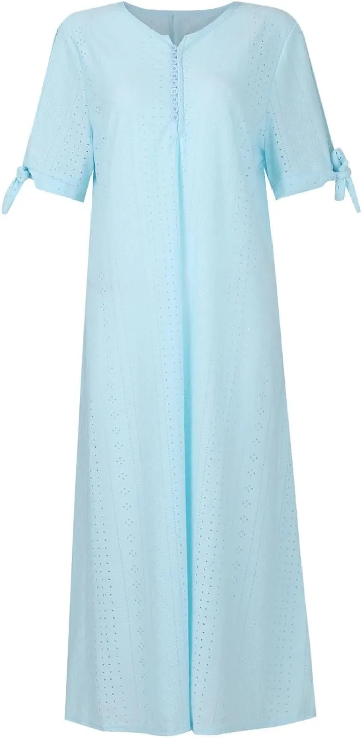 Summer Dresses for Women 2025 Casual Button Up Short Sleeve Eyelet Dress for Women Boho Tshirt Dress Beach Vacation Sundress
