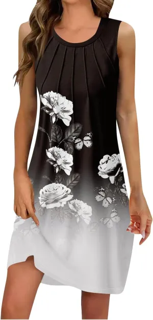 Summer Dresses for Women 2025 Casual Sleeveless Beach Sundresses Formal Floral Print A-Line Sundress