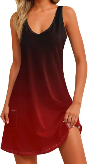 Summer Dresses for Women 2025 Casual V Neck Sleeveless Sundresses Boho Tank Dress Beach Dresses with Pockets