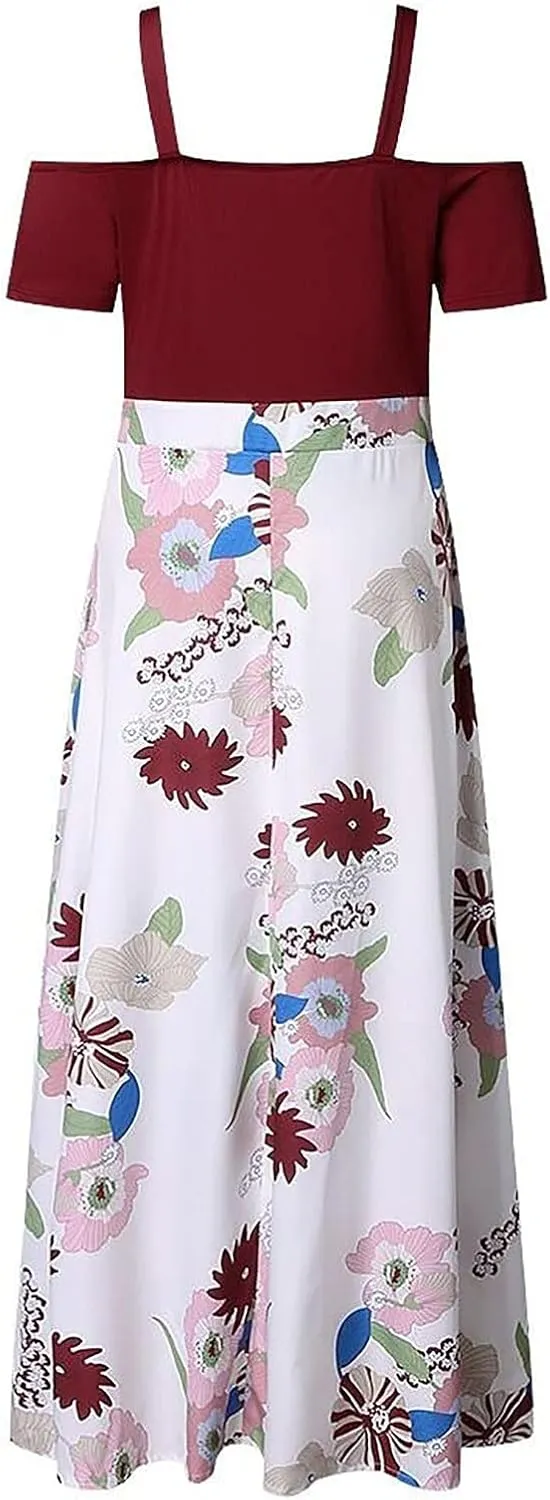 Summer Dresses for Women 2025 Plus Size Wedding Guest Dress Casual Print Boho High Low V-Neck Maxi Beach Dress
