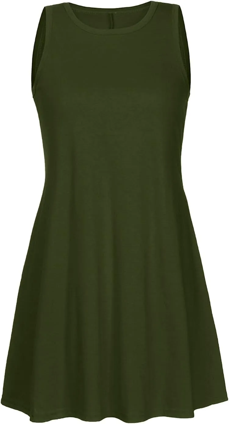 Summer Dresses for Women 2025 Sleeveless Mini Sundresses Crewneck Swing Dress Trendy Vacation Beach Dress with Pockets