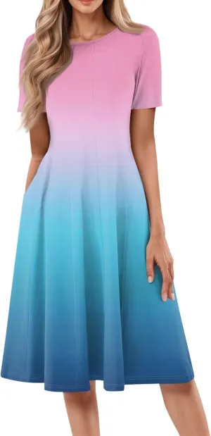 Summer Dresses for Women 2025 Smocked Summer Short Sleeve Midi Dresses for Women A Line