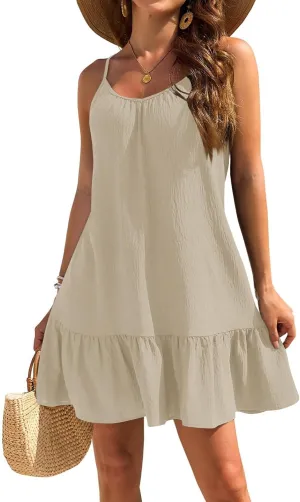 Summer Dresses for Women 2025 Vacation Spaghetti Strap Sleeveless Sexy Mini Dress Ruffle Hem Loose Flowy Beach Dress