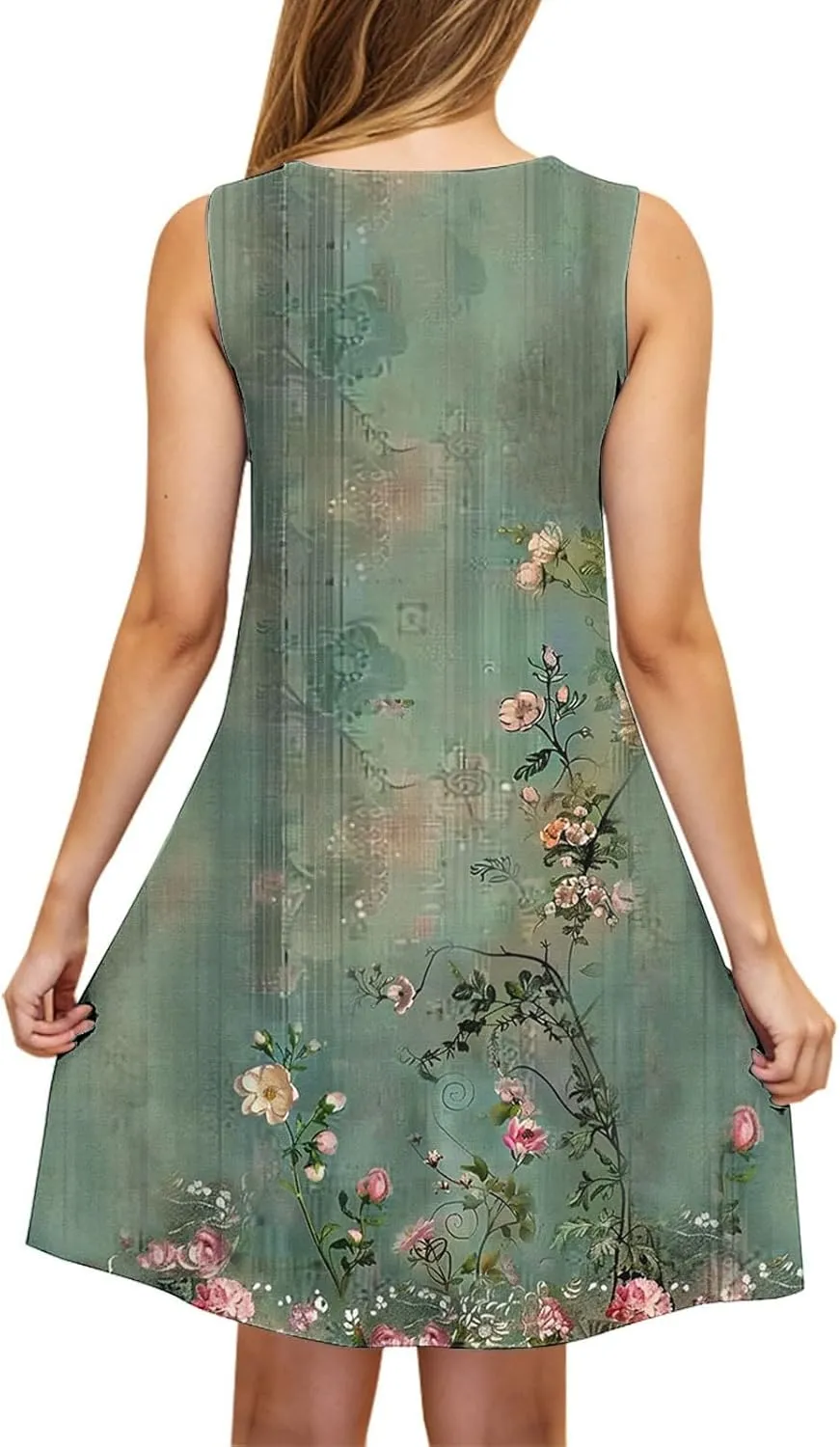 Summer Dresses for Women 2025 Vacation V Neck Ruffle Dress Sleeveless Floral Mini Dress Holiday Vacation Clothes
