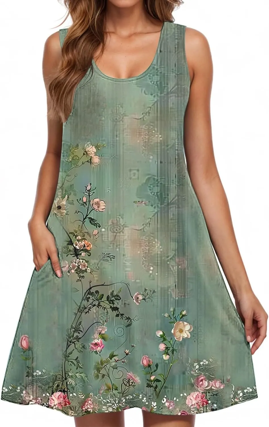 Summer Dresses for Women 2025 Vacation V Neck Ruffle Dress Sleeveless Floral Mini Dress Holiday Vacation Clothes