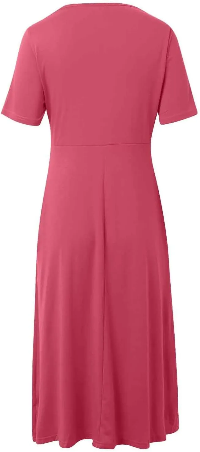 Summer Dresses for Women 2025 Vacation V Neck Short Sleeve Criss Cross Wrap Maxi Dress Flowy Beach Sundress with Pockets