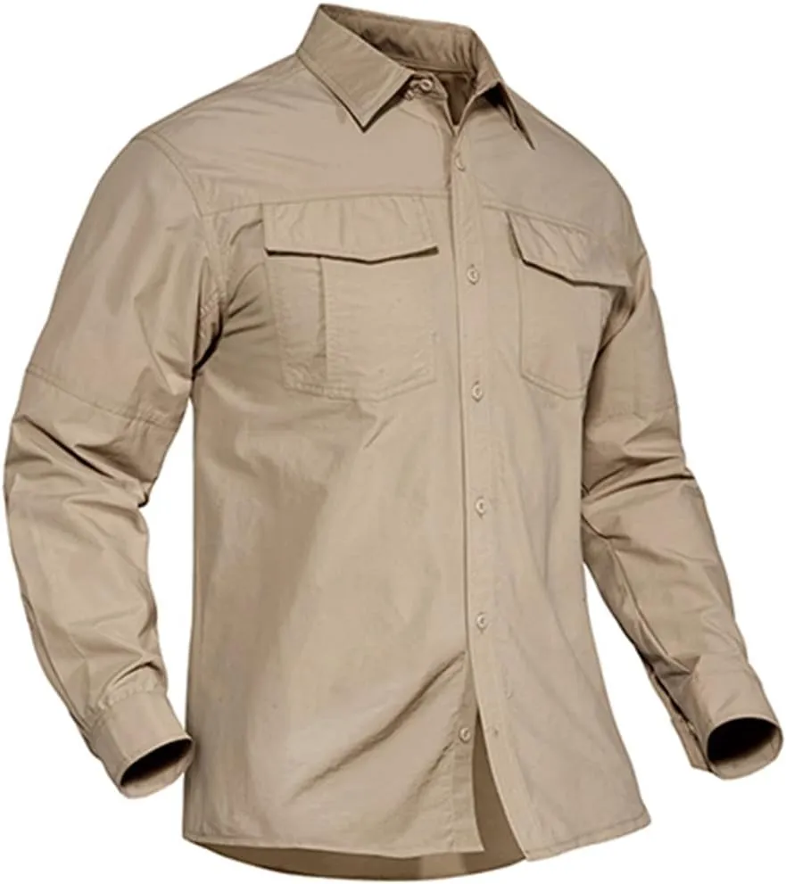 Summer Tactical Military Shirts Men Lightweight Quick Dry Cargo Work Shirts Long Sleeve Combat Shirts Fishing Tops