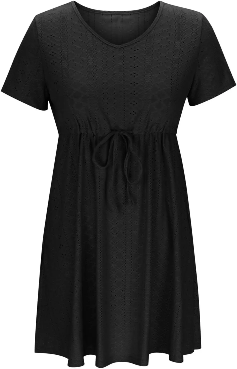 Sun Dresses for Women 2025 Vacation Casual Summer Short Sleeve Dress V-Neck Tie Waist Eyelet Beach Sundresses