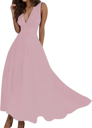 Sundresses for Women Summer Elegant Wrap V Neck Sleeveless Maxi Dress Fancy Floral Printed Flowy Hem Boho Dress