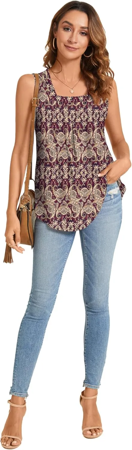 SUNNEGOO Womens Summer Tops Sleeveless Tank Tops Cute Loose Casual Flowy Blouses Printed Shirt Trendy Tunic Tops for Women