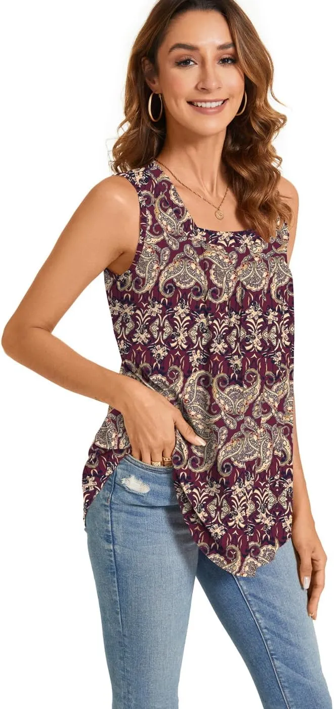 SUNNEGOO Womens Summer Tops Sleeveless Tank Tops Cute Loose Casual Flowy Blouses Printed Shirt Trendy Tunic Tops for Women