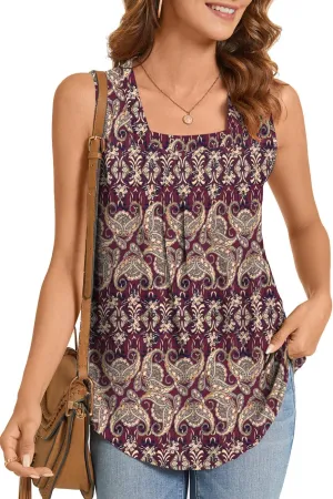 SUNNEGOO Womens Summer Tops Sleeveless Tank Tops Cute Loose Casual Flowy Blouses Printed Shirt Trendy Tunic Tops for Women