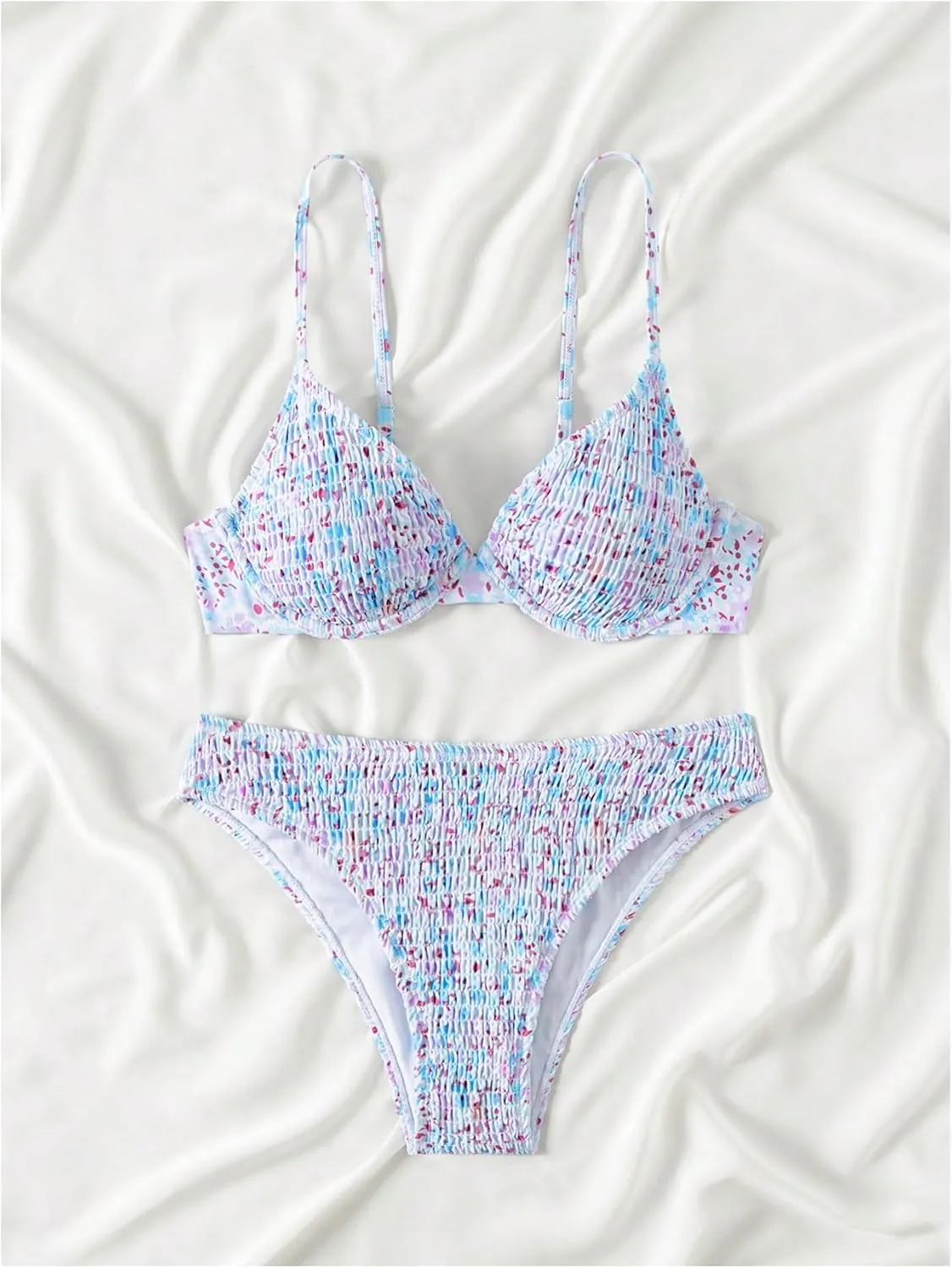 SweatyRocks Women's 2 Piece Bikini Sets Ditsy Floral Spaghetti Strap Swimsuit High Cut Bathing Suit