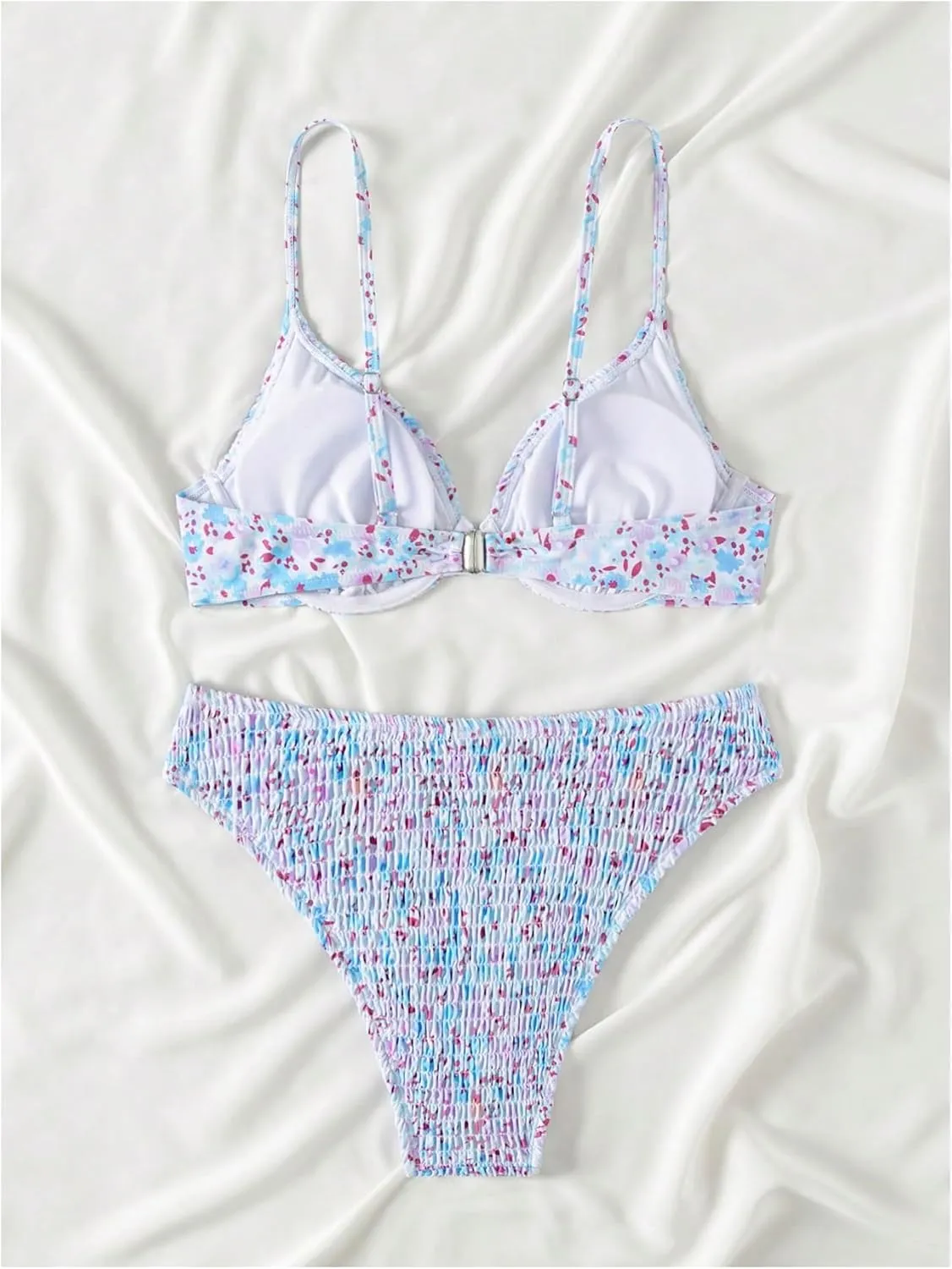 SweatyRocks Women's 2 Piece Bikini Sets Ditsy Floral Spaghetti Strap Swimsuit High Cut Bathing Suit