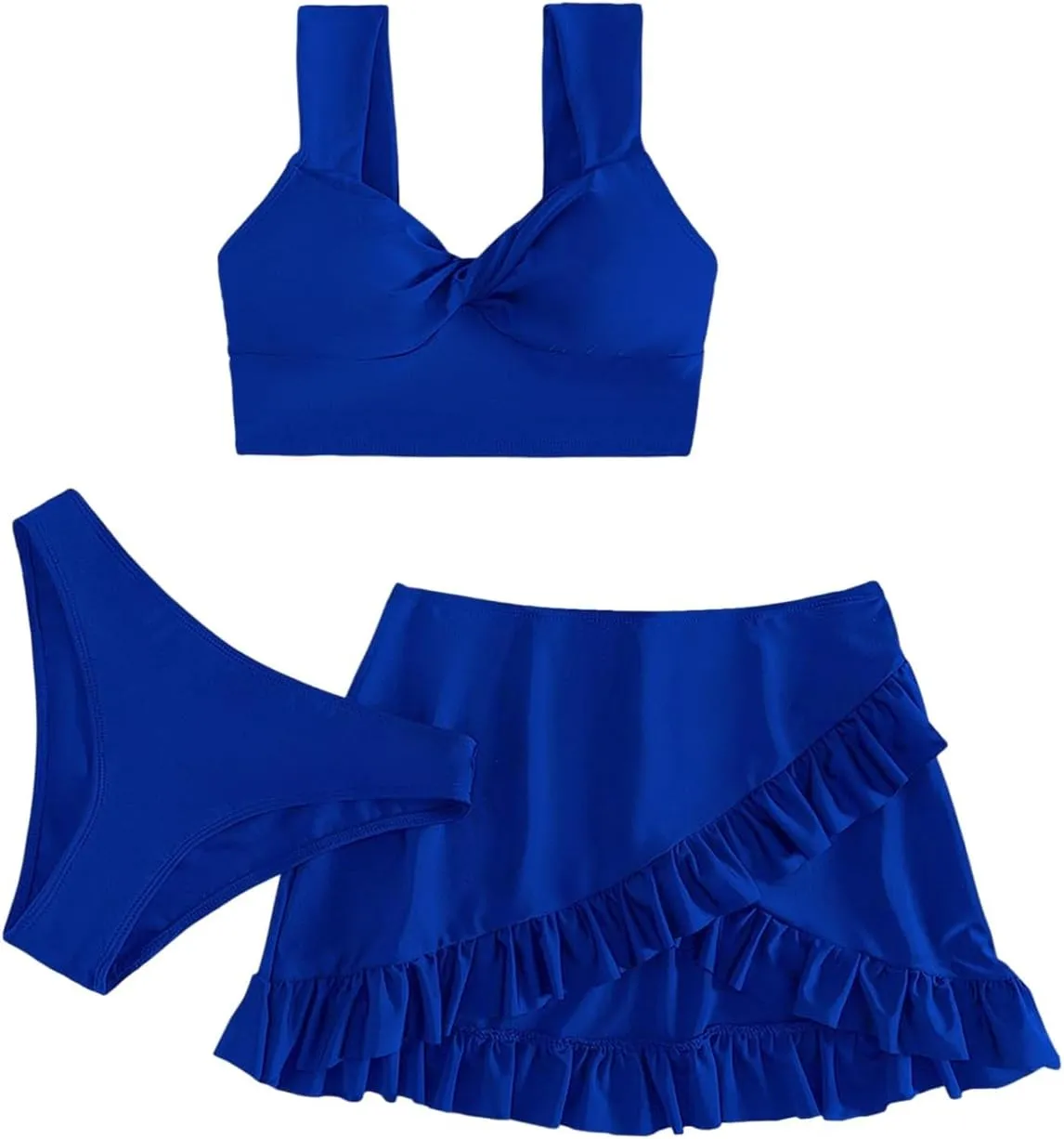 SweatyRocks Women's 3 Piece Twist Ruffle Bikini Swimsuits Bathing Suit with Beach Skirts