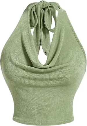 SweatyRocks Women's Draped Crop Halter Tops Sleeveless Slim Fit Camisole Tops
