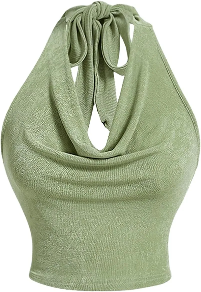 SweatyRocks Women's Draped Crop Halter Tops Sleeveless Slim Fit Camisole Tops