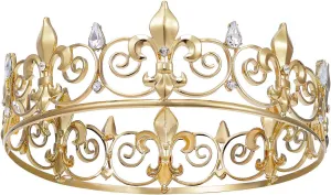 SWEETV Royal Full Round King Crown Crystal Tiara for Men Party Hats Costume Accessories