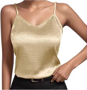 TANGNADE Metallic Tank Top for Women V Neck Camisole Sleeveless Tank Cami Shirt Summer Vacation Travel Beach Outfits