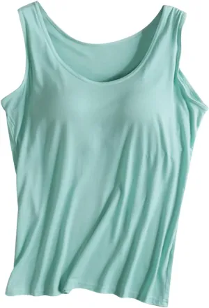 Tank Top for Women with Built in Bra Summer Sleeveless Spaghetti Strap Basic Padded Tanks Workout Yoga Camisole Tops