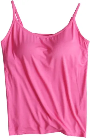 Tank Top With Built In Bra For Women Going Out Scoop Neck Crop Camisole Tops Padded Shelf Bras Modal Basic Cami Tank