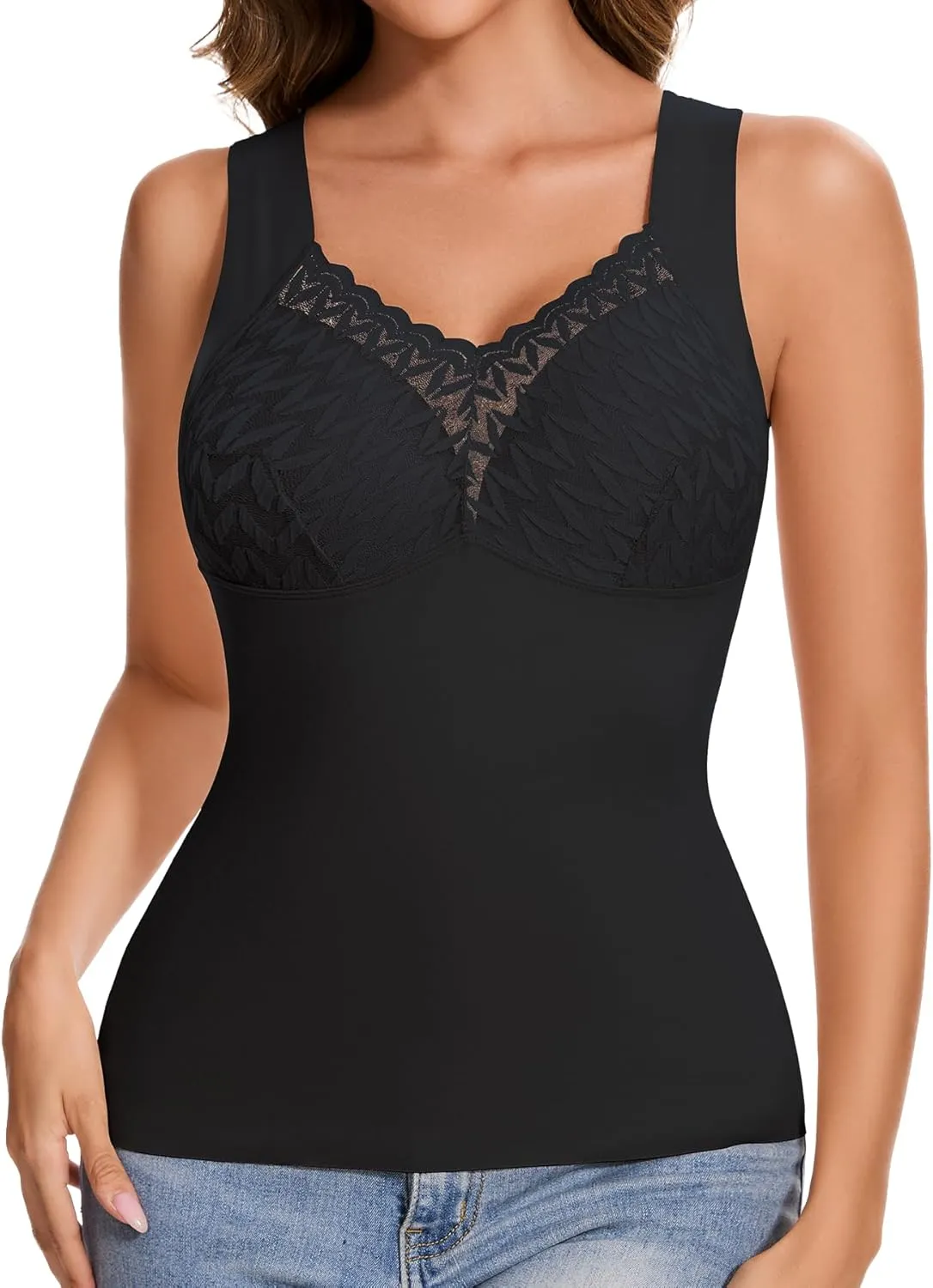 Tank Tops for Women, Underwear Sleeveless Camisole Tops Warm Base Layer, Black, Medium