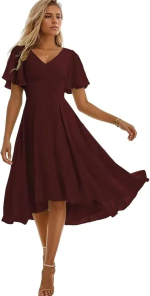 Tea Length Bridesmaid Dresses for Wedding High Low Chiffon Formal Evening Dresses for Women
