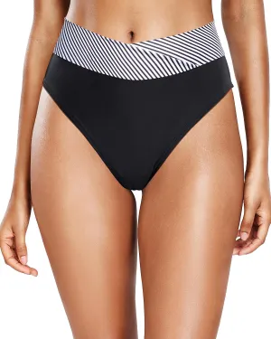 Tempt Me Women's High Waisted Bikini Bottom Crossover V Cut Bathing Suit Swim Bottom