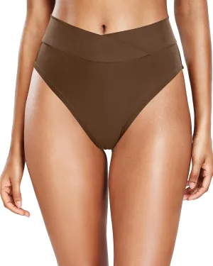 Tempt Me Women's High Waisted Bikini Bottom Crossover V Cut Bathing Suit Swim Bottom