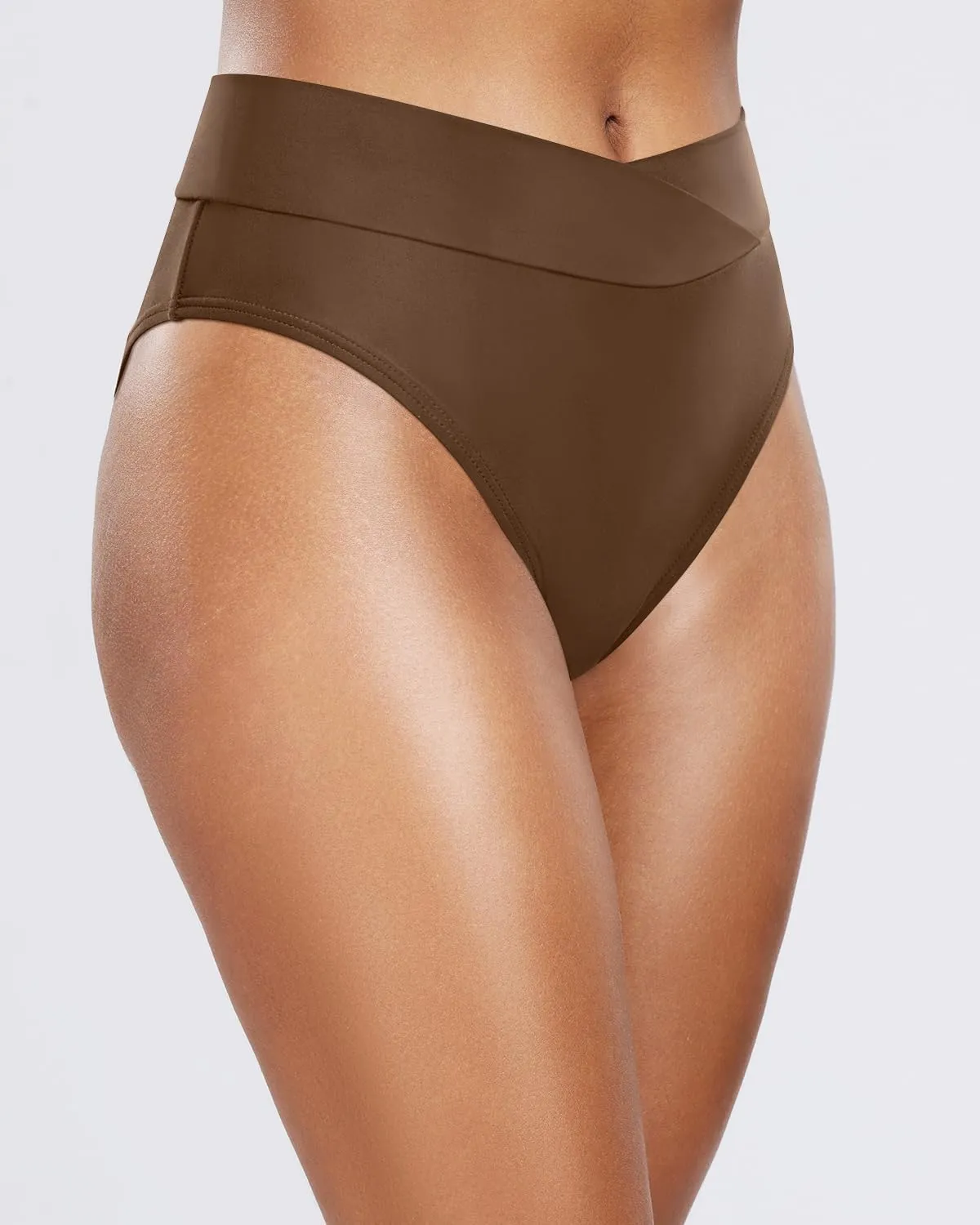 Tempt Me Women's High Waisted Bikini Bottom Crossover V Cut Bathing Suit Swim Bottom