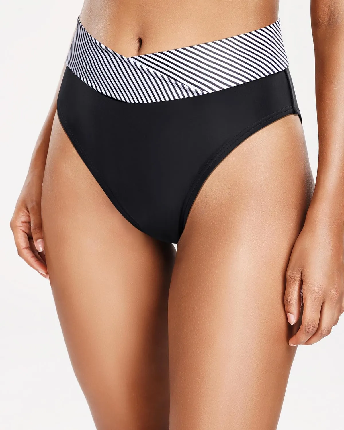 Tempt Me Women's High Waisted Bikini Bottom Crossover V Cut Bathing Suit Swim Bottom
