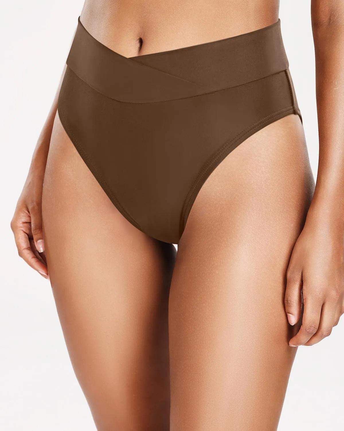 Tempt Me Women's High Waisted Bikini Bottom Crossover V Cut Bathing Suit Swim Bottom