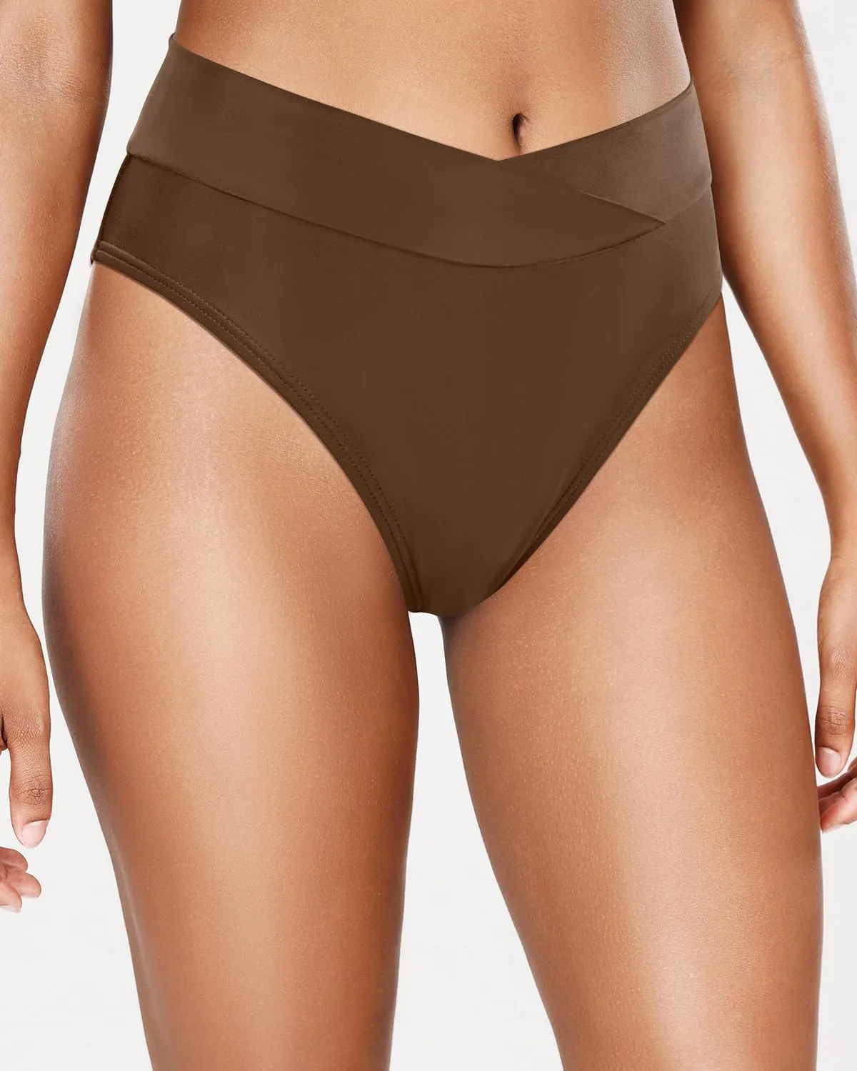 Tempt Me Women's High Waisted Bikini Bottom Crossover V Cut Bathing Suit Swim Bottom