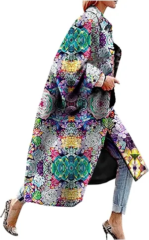 Trench Coat for Women's Oversized Fashion Printed Jackets Boho Long Cardigans Casual Open Front Coats Outerwear