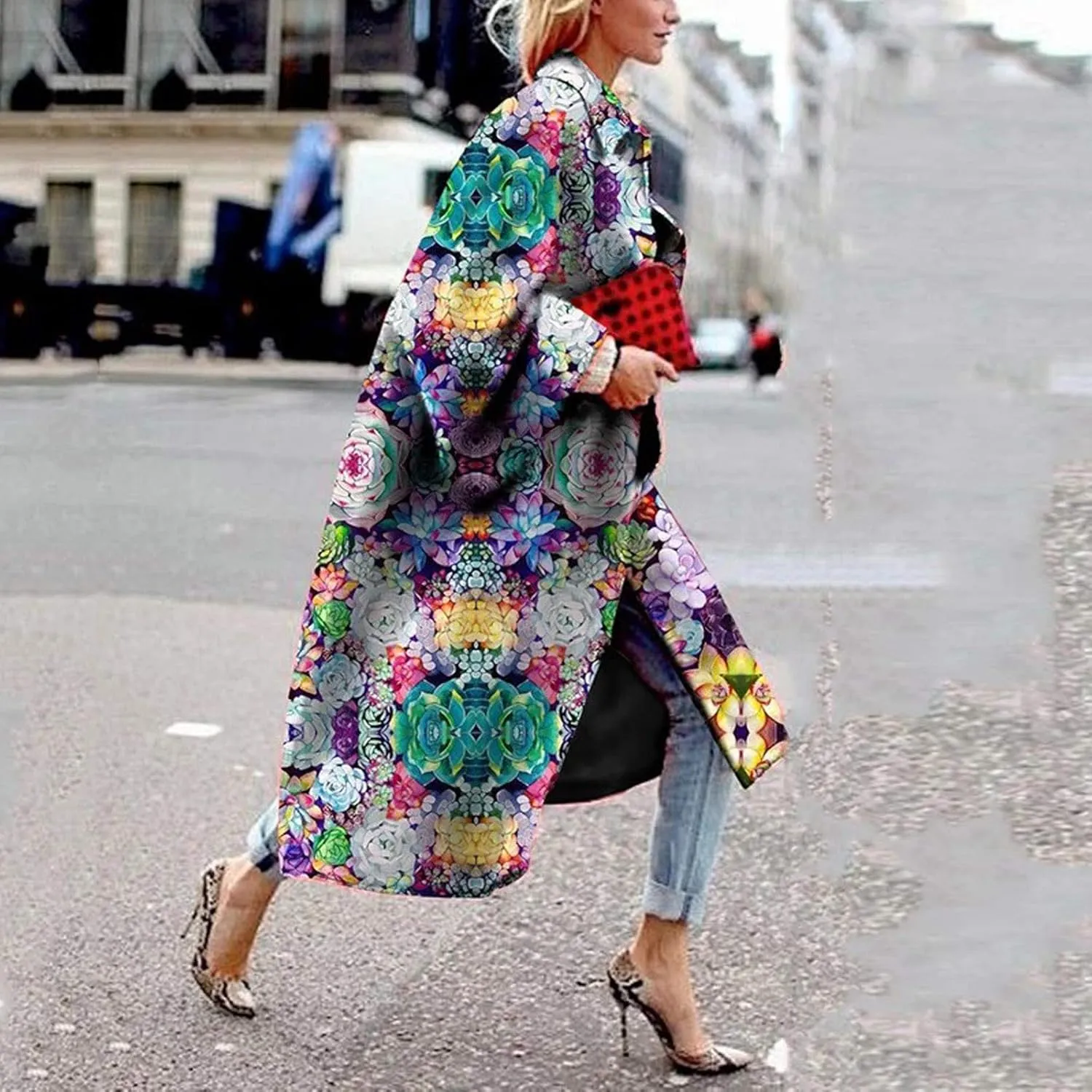 Trench Coat for Women's Oversized Fashion Printed Jackets Boho Long Cardigans Casual Open Front Coats Outerwear