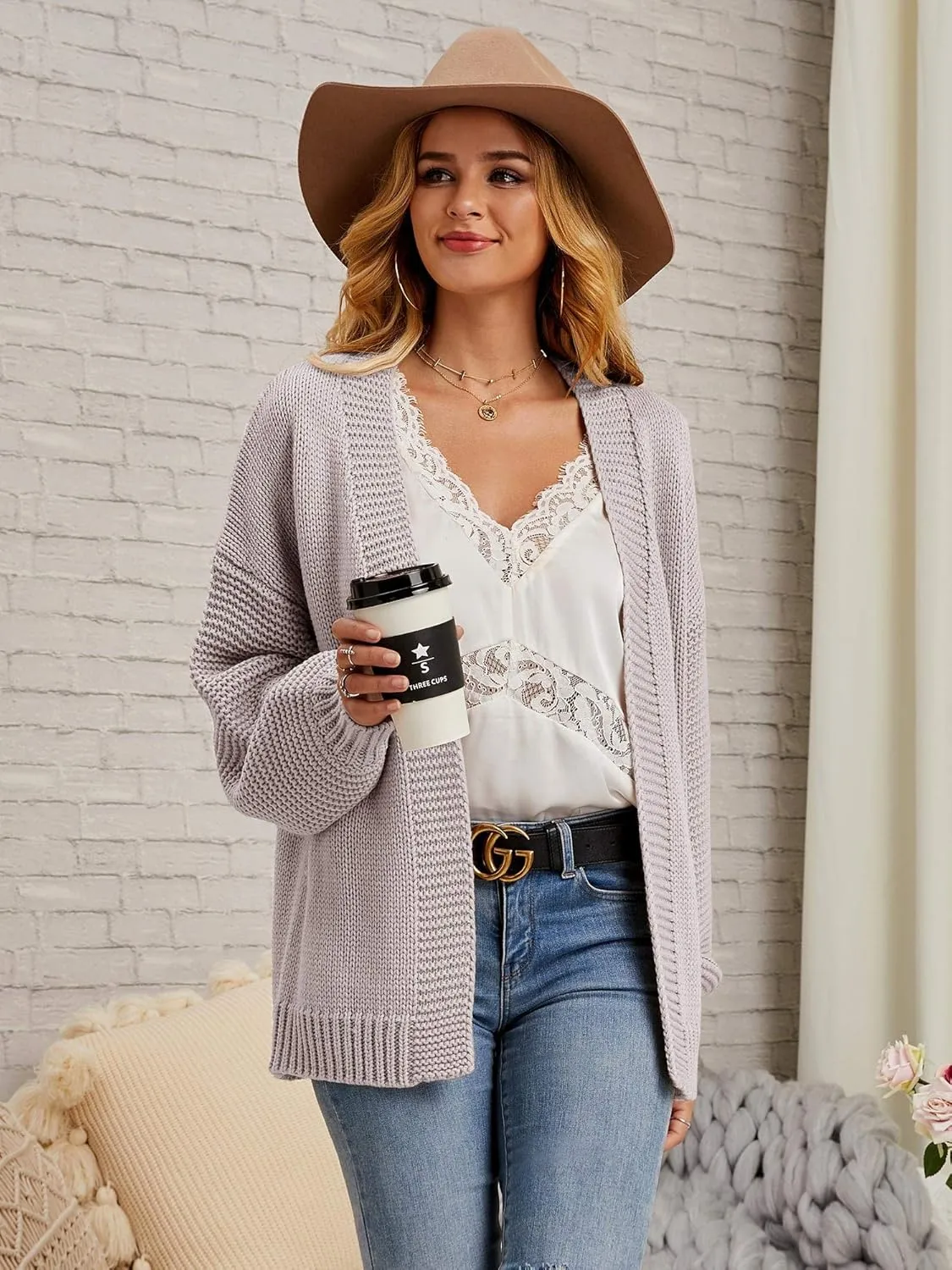 Tutorutor Womens Oversized Love Heart Pattern Print Open Front Cardigan Sweaters Casual Boho Valentine Loose Outwear Coat