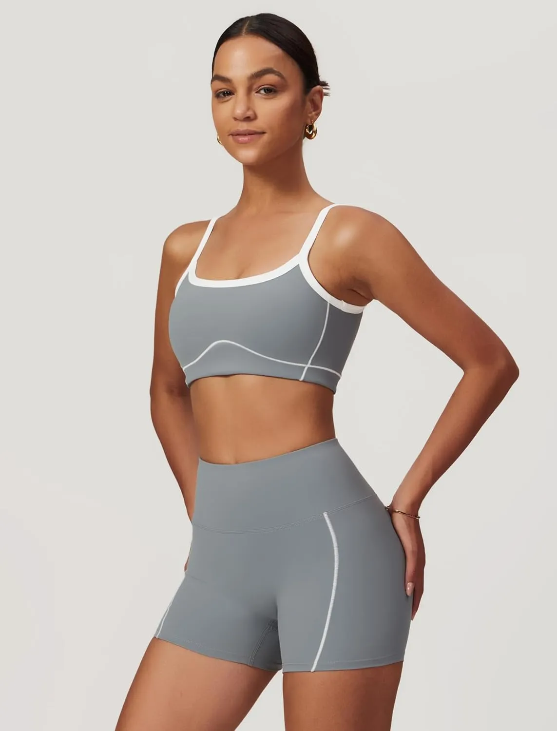 Two Piece Women Workout Sets Color Block Sports Bra and Scrunch Butt Lifting Shorts Gym Yoga Active Wear Outfits