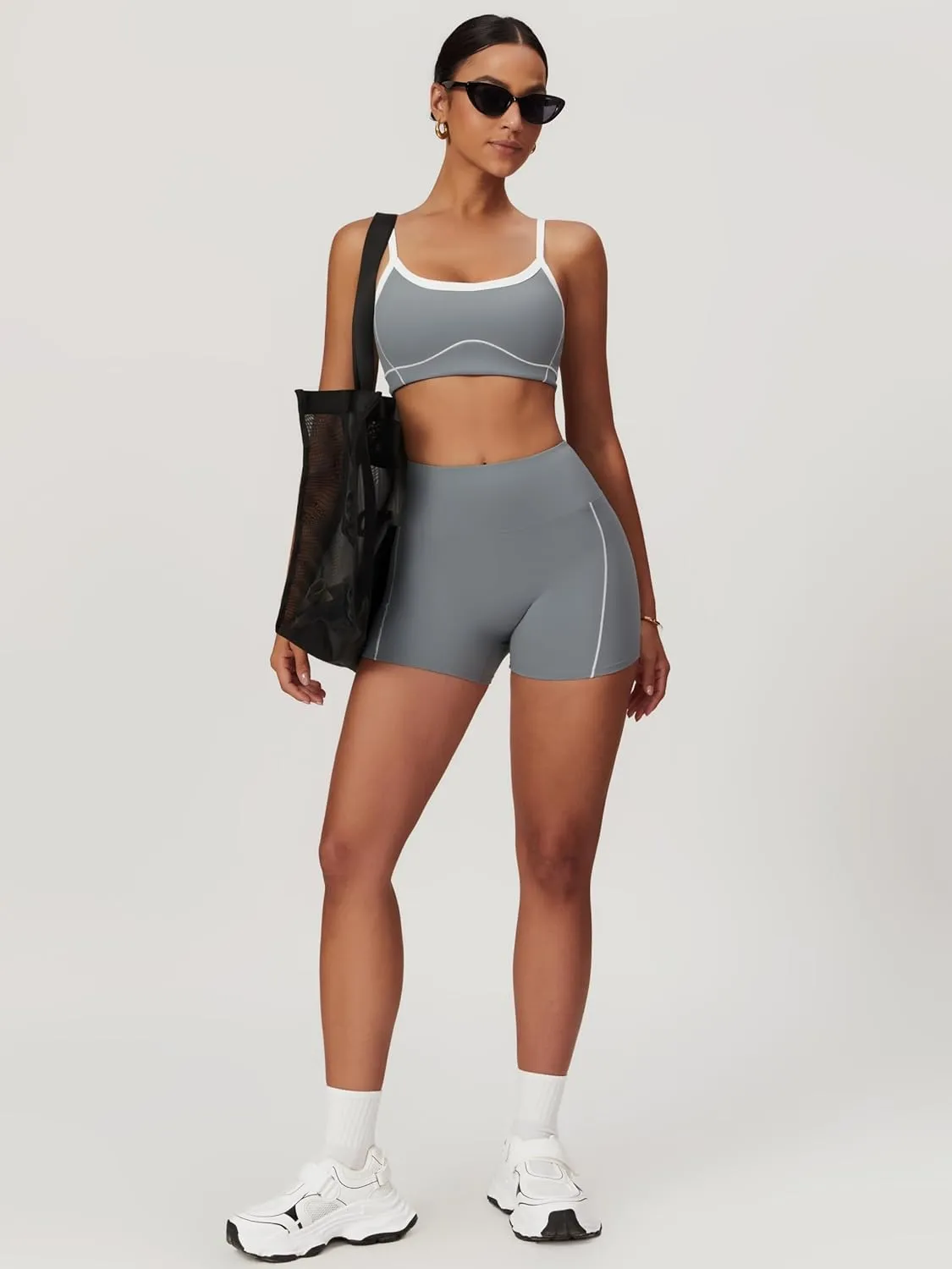 Two Piece Women Workout Sets Color Block Sports Bra and Scrunch Butt Lifting Shorts Gym Yoga Active Wear Outfits