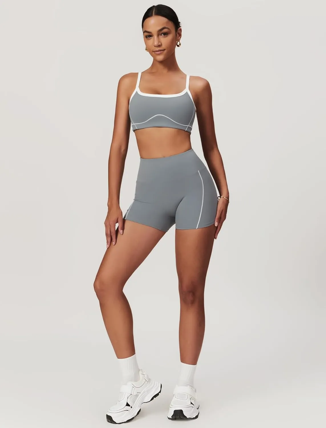 Two Piece Women Workout Sets Color Block Sports Bra and Scrunch Butt Lifting Shorts Gym Yoga Active Wear Outfits