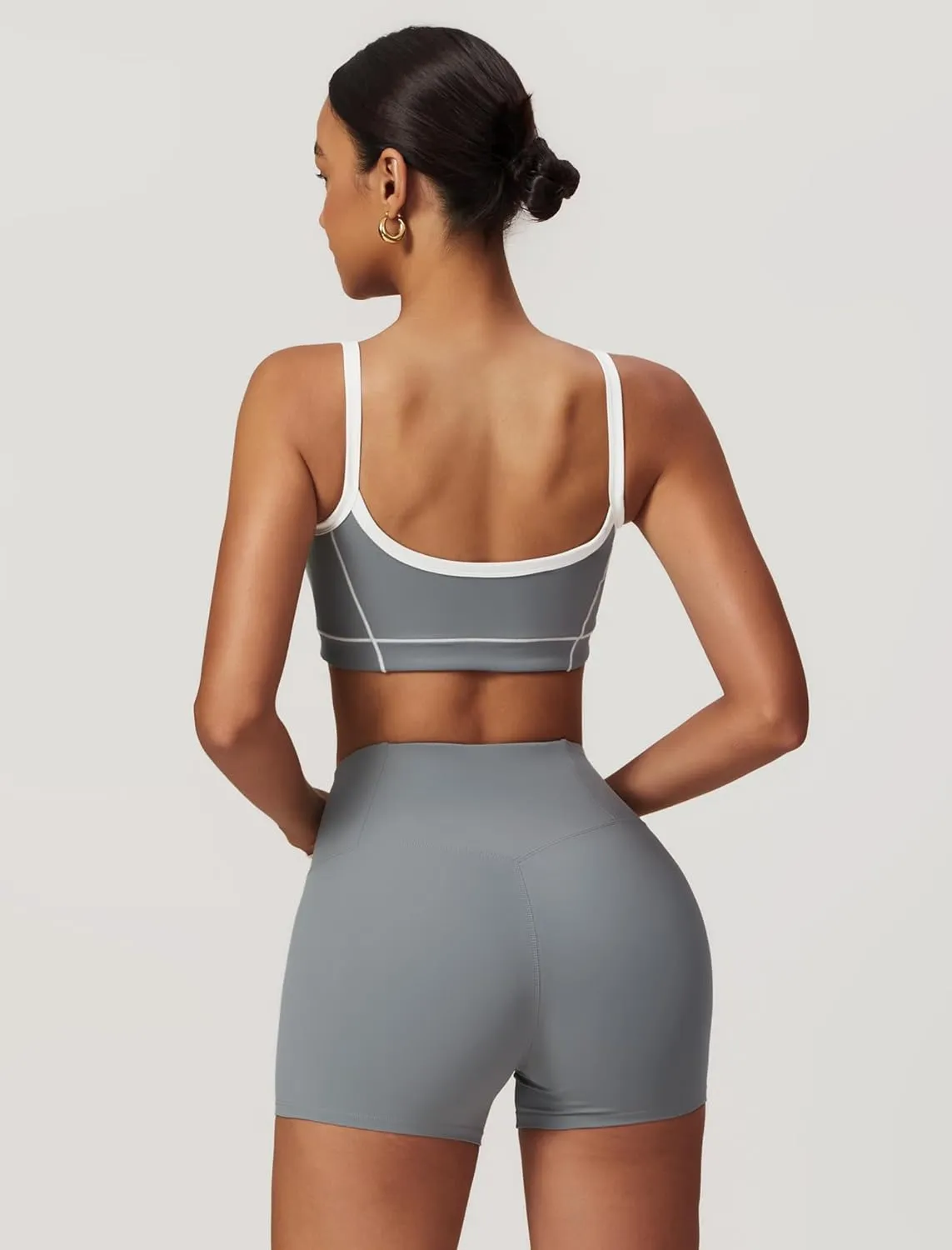 Two Piece Women Workout Sets Color Block Sports Bra and Scrunch Butt Lifting Shorts Gym Yoga Active Wear Outfits