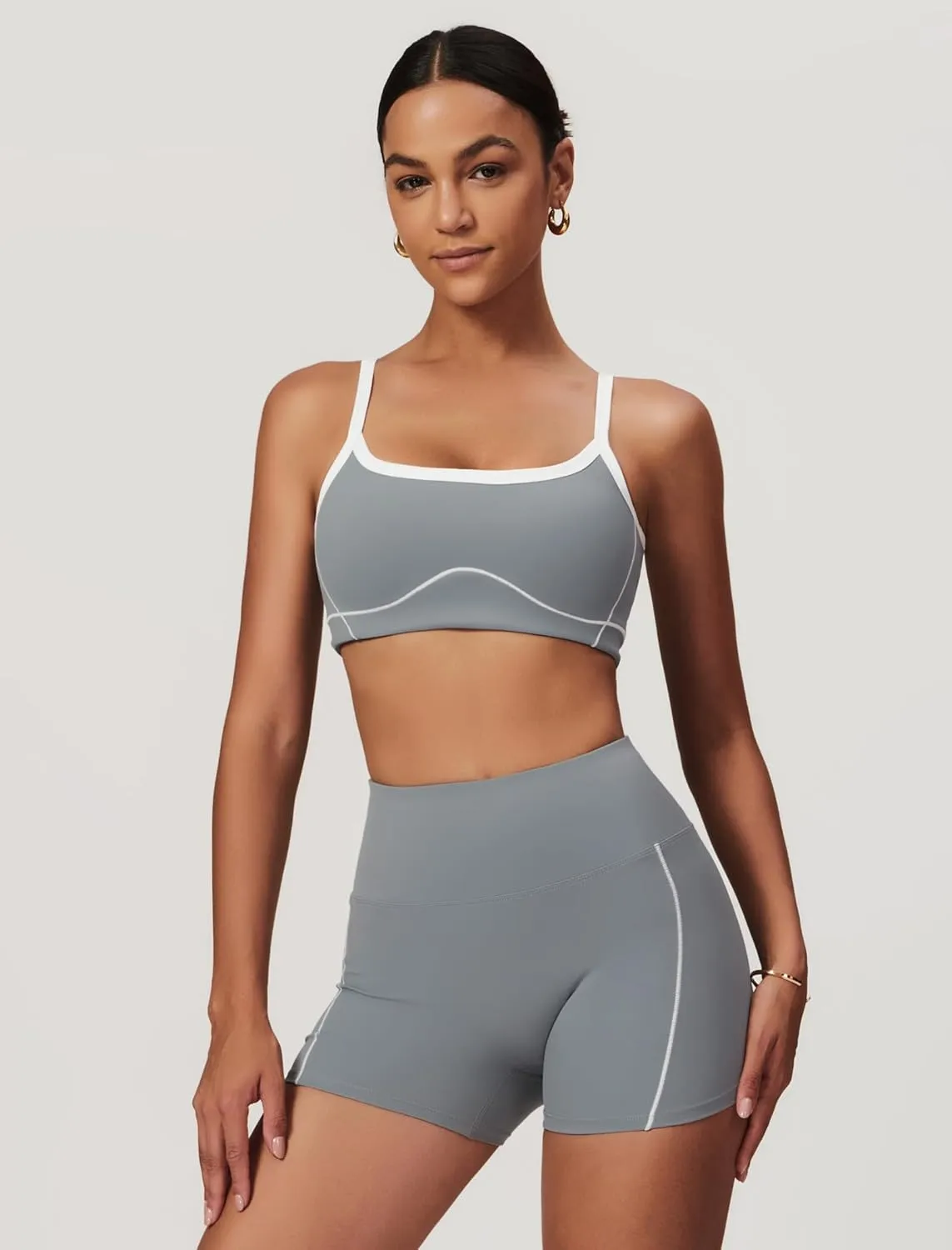 Two Piece Women Workout Sets Color Block Sports Bra and Scrunch Butt Lifting Shorts Gym Yoga Active Wear Outfits