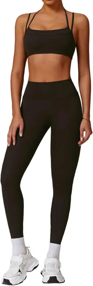 Two Piece Workout Sets For Women Sport Bra Matching High Waist Scrunch Butt Leggings Gym Yoga Active Wear Outfits