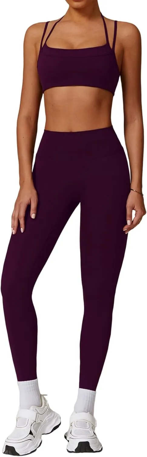 Two Piece Workout Sets For Women Sport Bra Matching High Waist Scrunch Butt Leggings Gym Yoga Active Wear Outfits